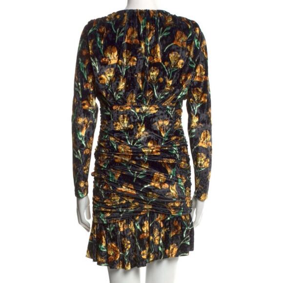 Delfi Collective Black Velvet Ruched Tiger Lily Print Cocktail Dress M - Picture 8 of 9